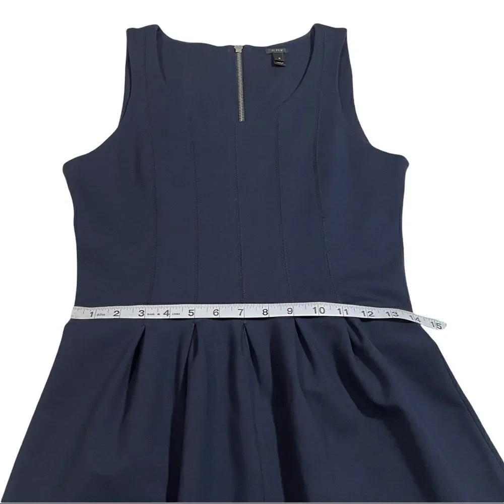 J. Crew Navy Scuba Reverse Pleats Fit & Flare Dress Sz 4